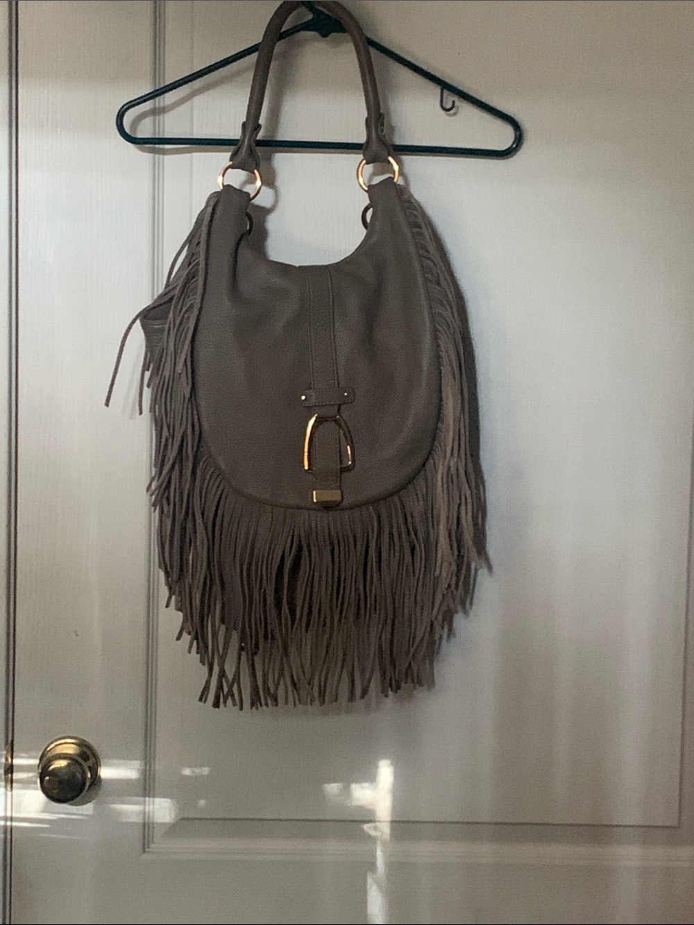 G.I.L.I. Taupe Fringe Hobo Shoulder Bag